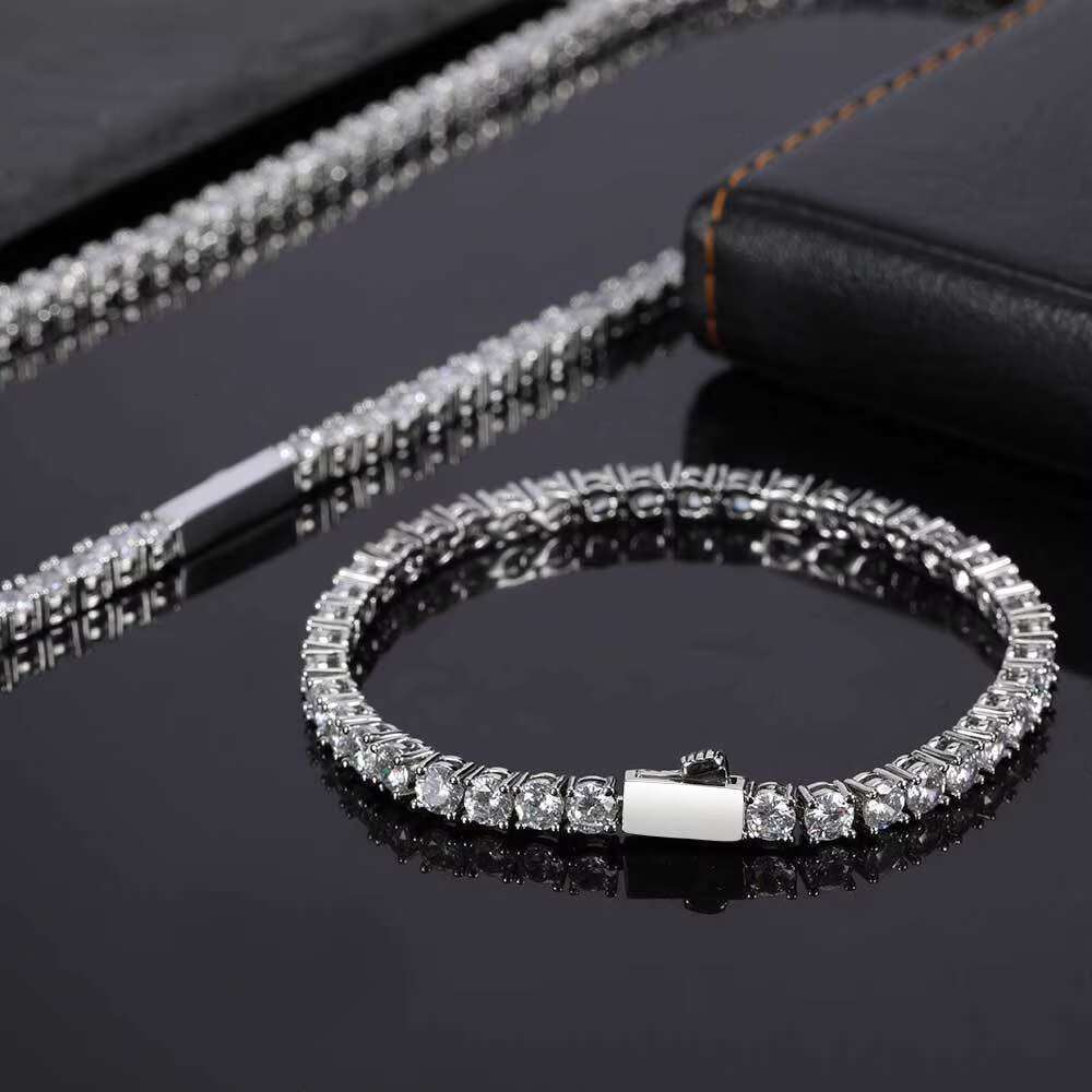 Hip Hop Jewelry 3mm 4mm 5mm White Gold Cubic Zircon Dia Men Women Iced Out Tennis Chain Necklace