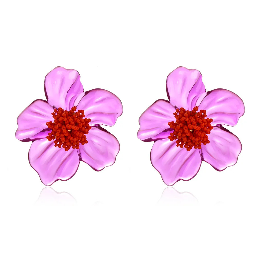 Exaggerated Handmade Bead Purple Resin Acrylic Large Flower Earrings 250514