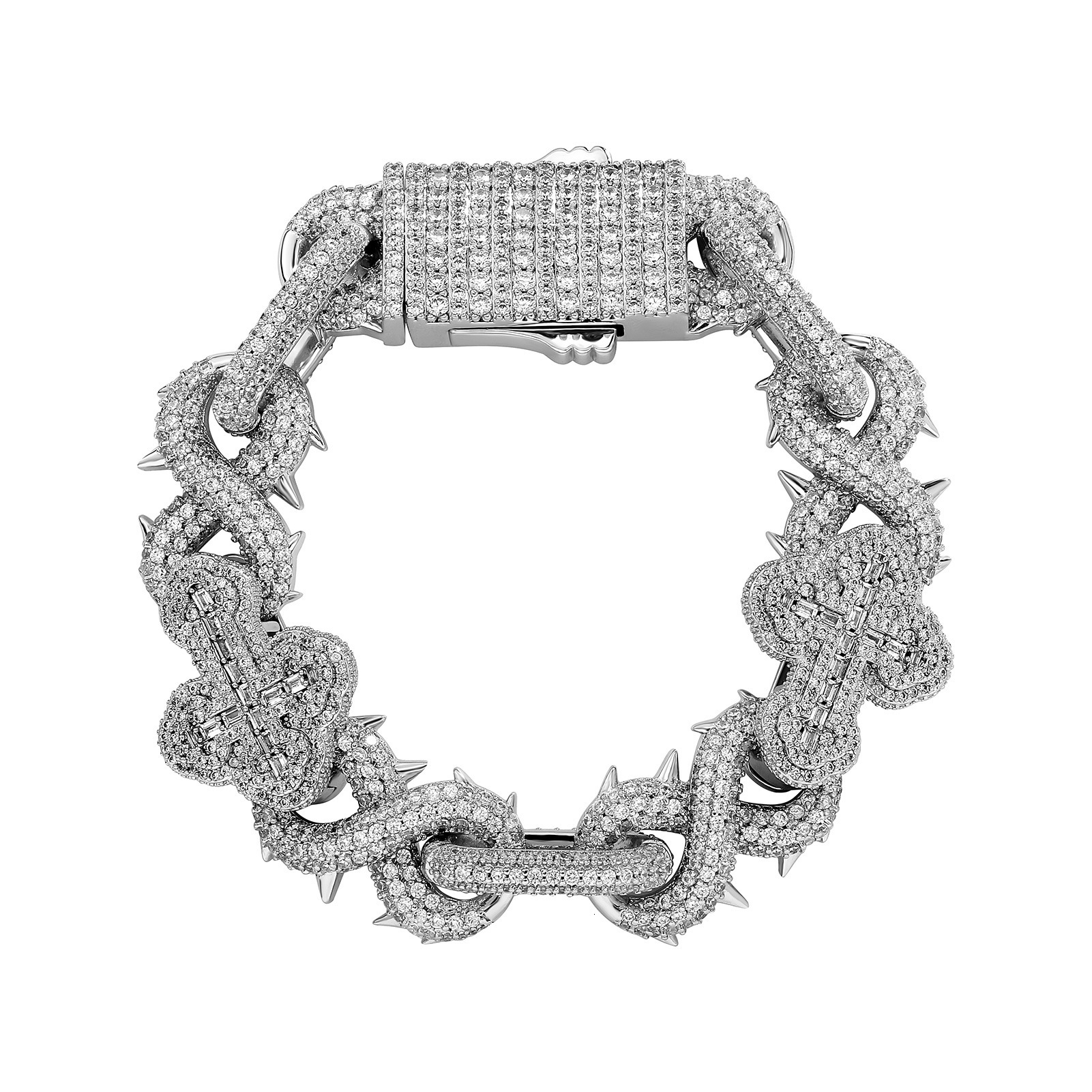 Bling Chunky Hip Hop 8-shaped Infinite Sign Thorn Cross Cuban Chain Bracelet Full Cubic Zirconia Diamond DIY Trendy Party Bracelets Wolf Tide Rapper J