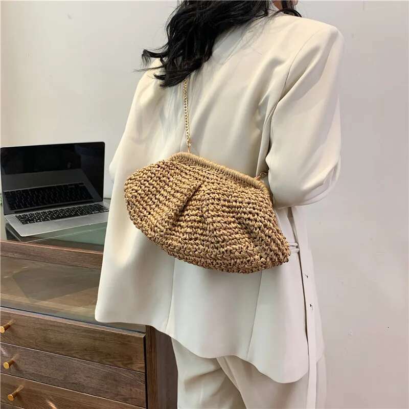 Dumpling Woven Tote Purse Summer Beach Bag Wicker Clutch Straw Purses For Women