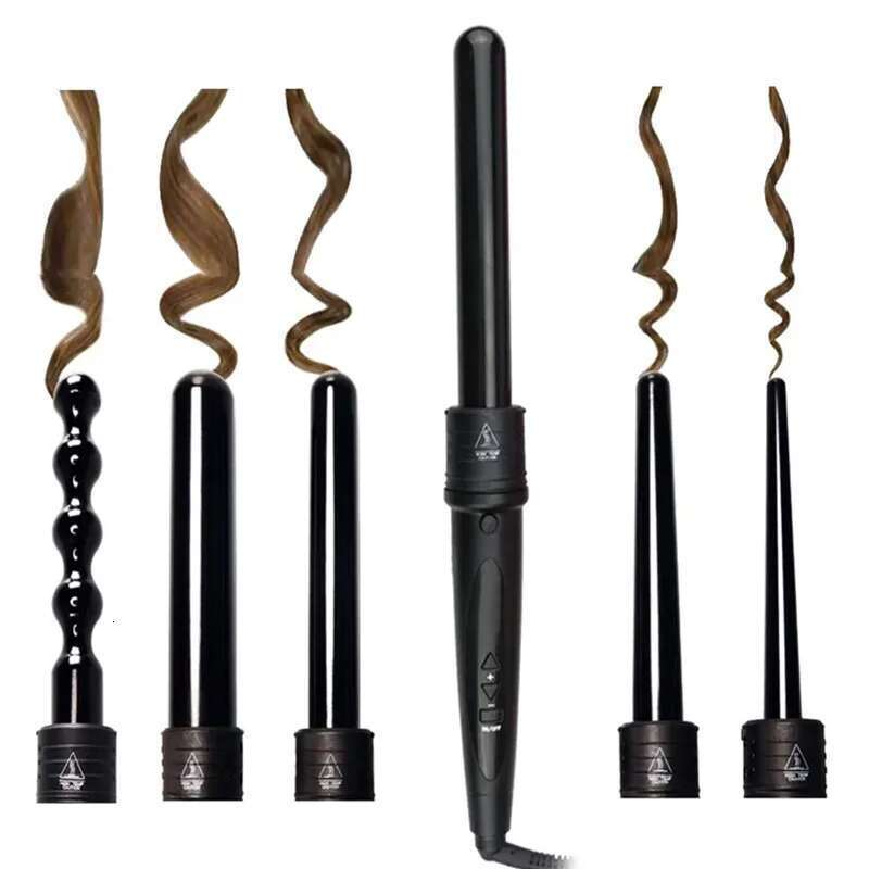 Professional Iron LCD Display Curler Set 5 in 1 Interchangeable Hair Curling