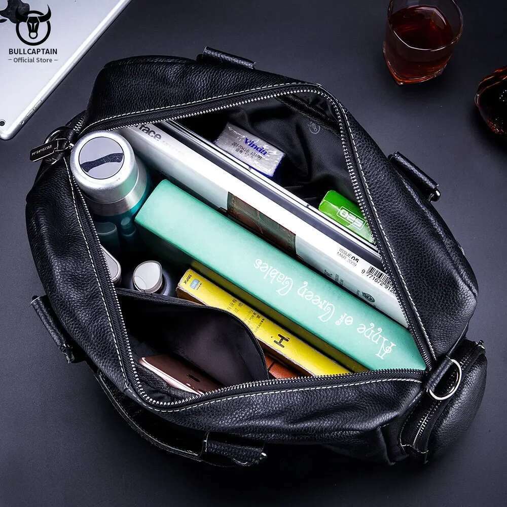 BULLCAPTAIN Men's Leather Briefcase Can Be Used For 14-Inch Laptop Business Shoulder Messenger Handbag Leisure Travel Bags