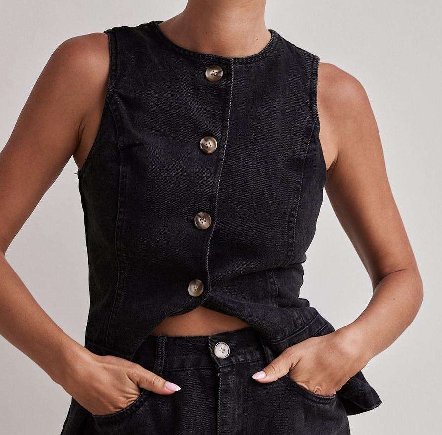 2025 Spring/summer New Fashion Sleeveless High Waist Loose Cowboy Shorts Set Washable Gentle Wind Show Thinness Long Printing New Pattern Fashion New 