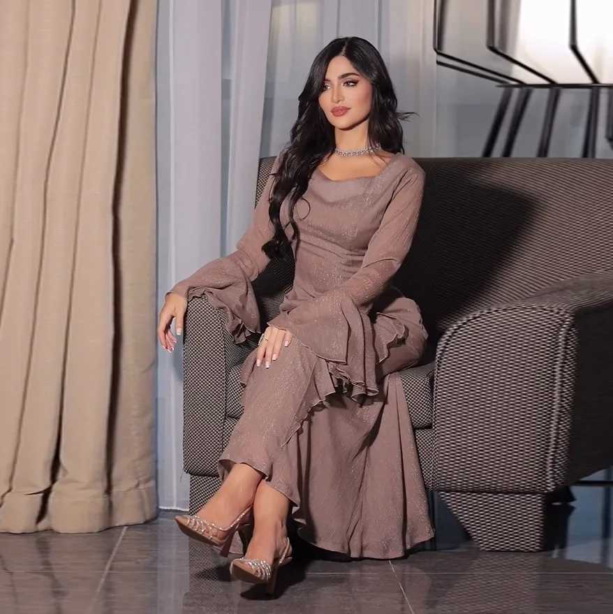 Fashion Muslim Women Ruffle Evening Party Maxi Dress Dubai Abaya Turkey Kaftan Eid Djellaba Islam Jalabiya Caftan Marocain Femme X250514