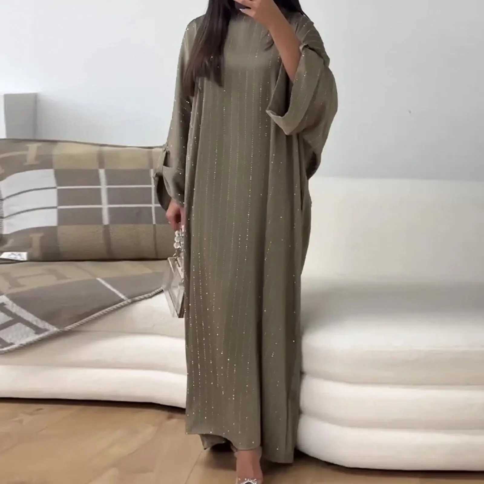 Africa Abaya Elegant Long Slved Dress Arab Fashionable Rhinestone Pullover Long Skirt Kaftan X250514