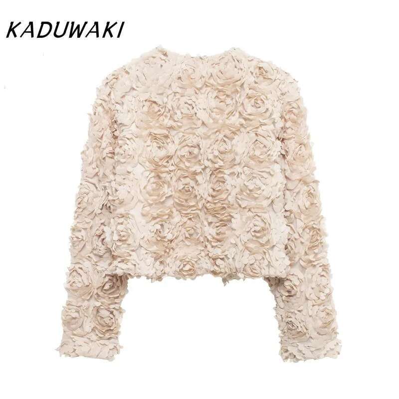 KADUWAKI Retro Round Neck Long-Sleeved Textured Small Perfume Casual Temperament Floral Decoration Single-Breasted Jacket
