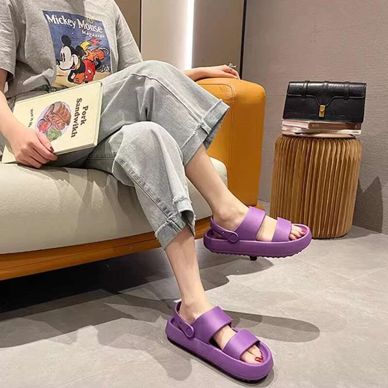 Smile Pop Summer Home Slippers With Snaps Outdoor Breathable Casual Sandals Non-slip Platform Beach Shoes Women
