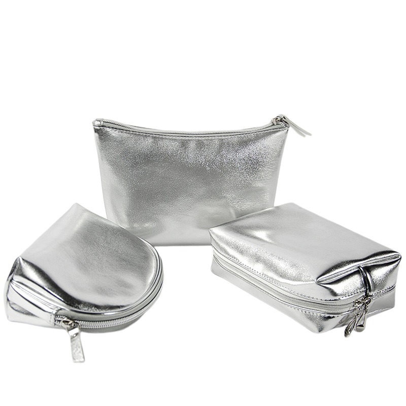 Silver Waterproof Makeup Case for Travel - Compact Cosmetics Organizer with Zipper Closure