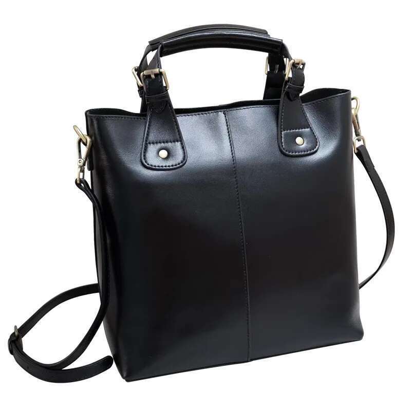 Zency 100% Genuine Leather Women Tote Large Brown Handbag Retro Bucket Bag Classic Lady Crossbody Messenger Purse For Work