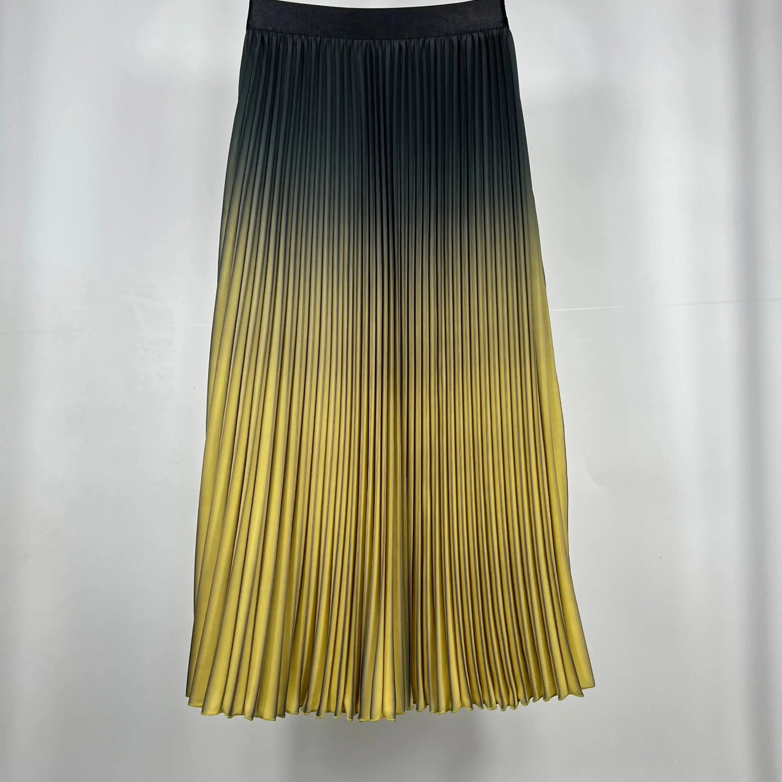 Women Gradient Pleated Midi Skirt Summer HIgh Street Clothes Elegant 250514