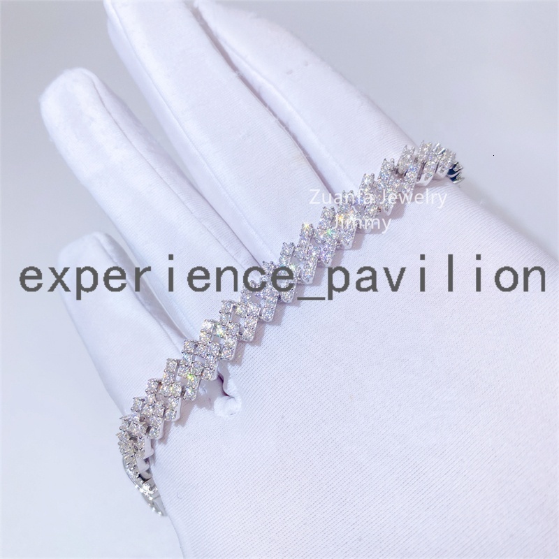 Buss Down Stylish 10mm Hiphop 925 Sterling Silver Hand Prong Setting Iced Out D Moissanite Diamond Cuban Link Chain Bracelet