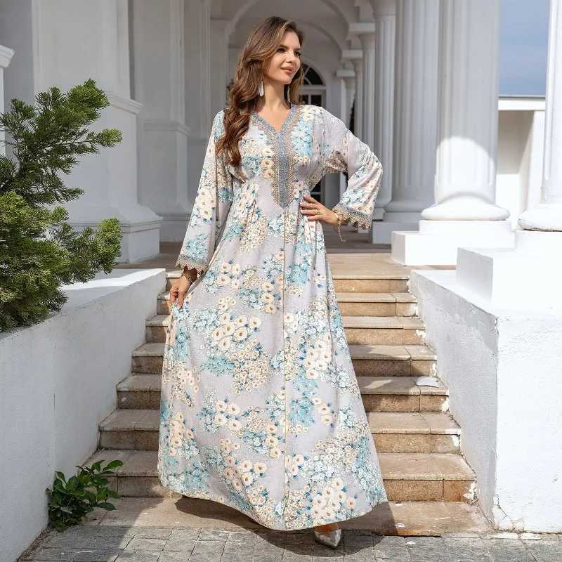 Muslim Robe Womens Clothing Floral Printed Maxi Dress Dubai Casual Loose Abaya Muslim Woman Come Dresses for Prom Evening X250514