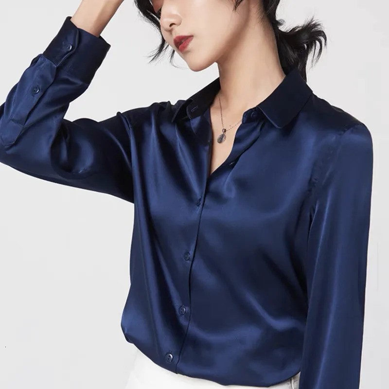 Burgundy Silk Satin Shirt Women Elegant Vintage Loose Office Button Shirts Women Fashion Casual Long Sleeve Blouses Tops 250513