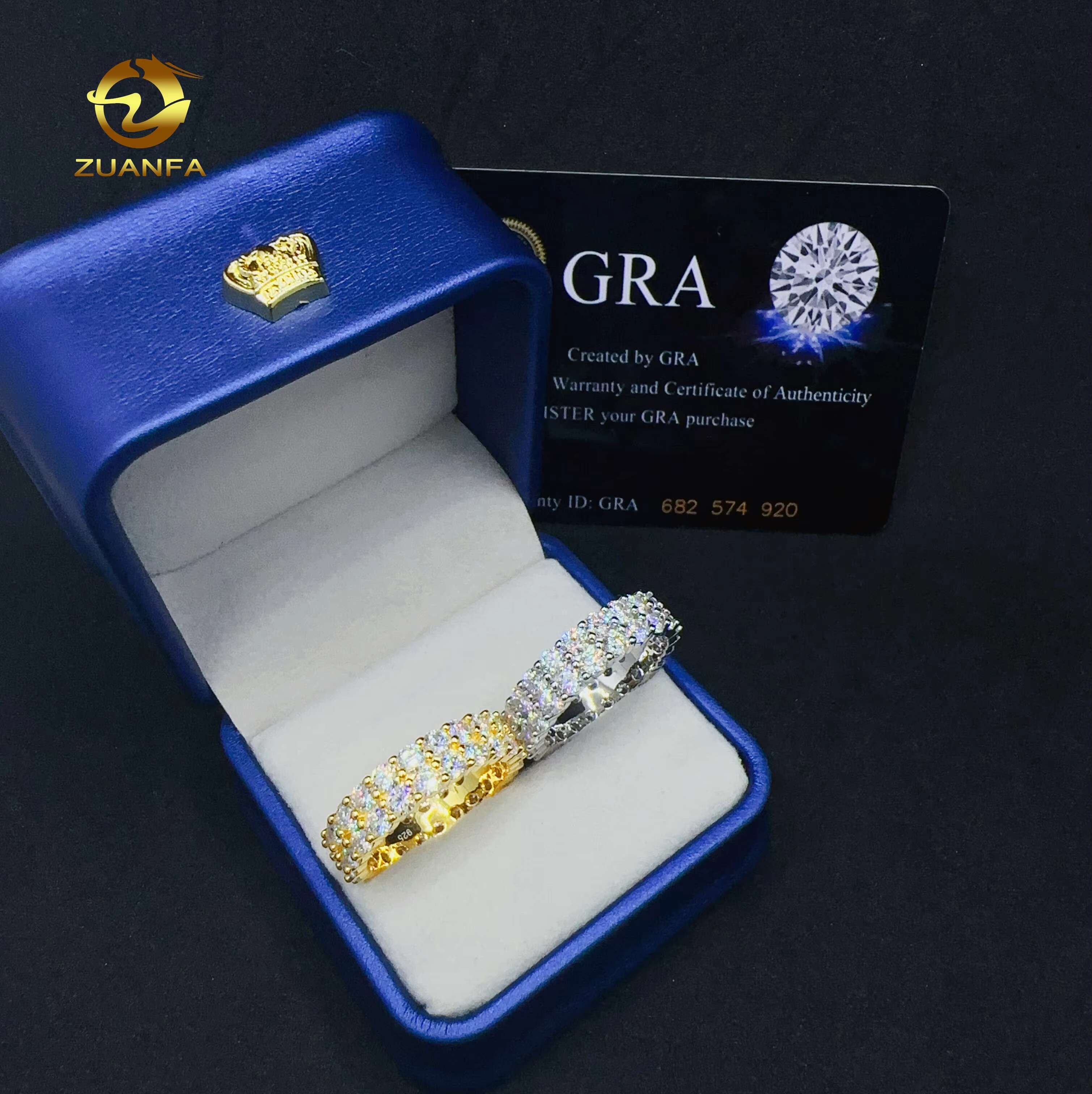 Fashion 2Rows VVS Moissanite Hip Hop Ring Custom Hip Hop Jewelry 925 Sterling Silver Ring for Women