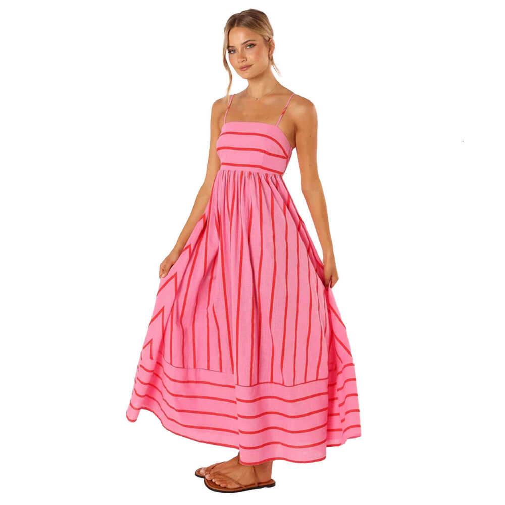 Women Clothes Dress Year Spring Summer Striped Camisole Backless Big Swing New Style Dress KQ