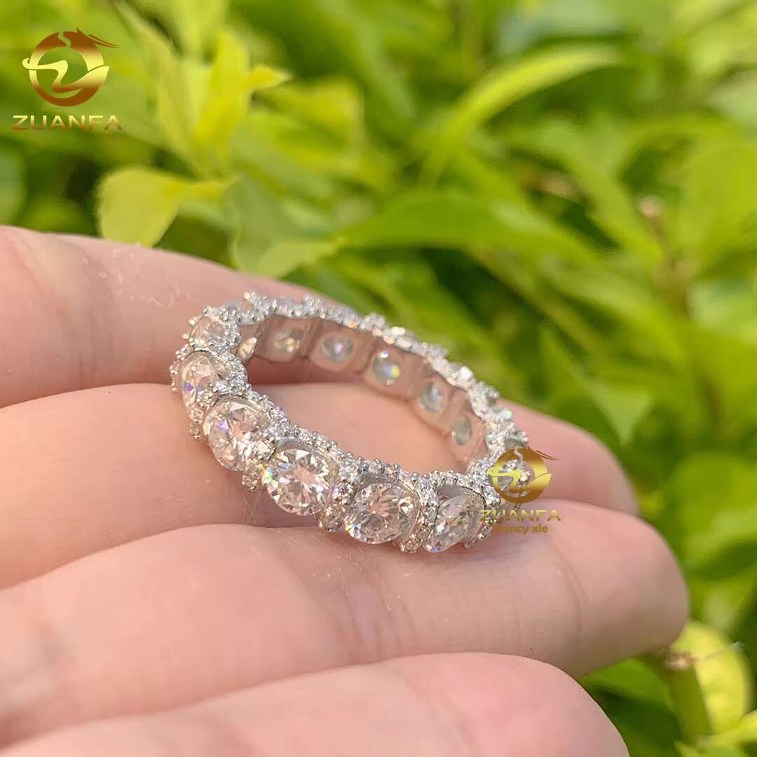 New Arrivals 925 Sterling Silver Pass Diamond Tester Round 4.25mm Side Iced Out Jewelry Eternity Moissanite Ring