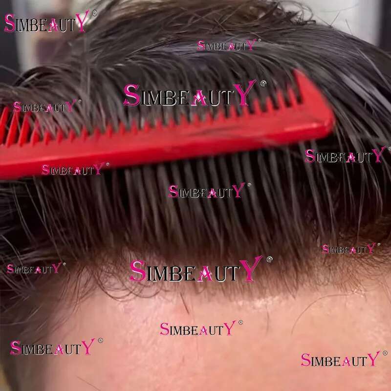 100% Human Poly Skin Scalloped Natural Hairline Brown Men's Toupee for Fashion Gray 1B40 Hair Prosthesis Replacement System