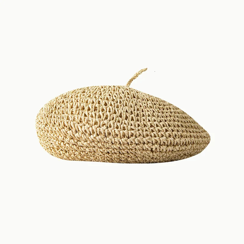 Summer Solid Color Beret For Women Ins Straw Crochet Fashion Hat Female Cool Cap Outdoor Spring Hat Boina Gift 250514
