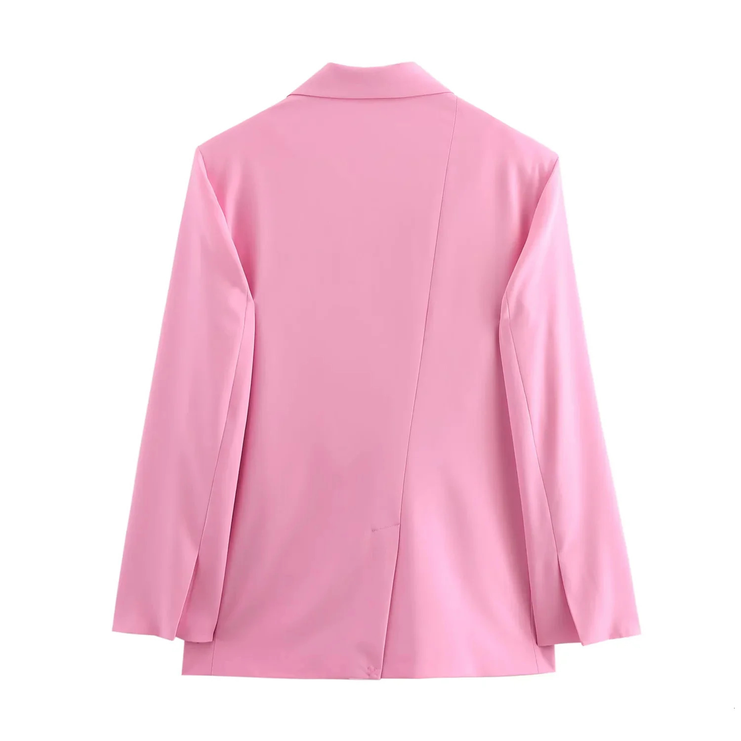 TRAFZA 2025 Spring Summer Office Lady Elegant Blazers Fashion Casual Solid Pink Lace Up Shrug Straight Chic Women Blazers 250513