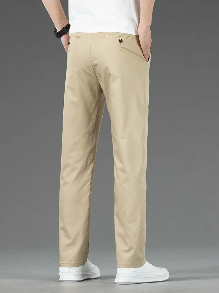 Thin Men Bamboo Summer Pants Casual High Quality Business Classic Fashion Stretch Slim Formal Straight Trousers Black Gray Khaki 250513