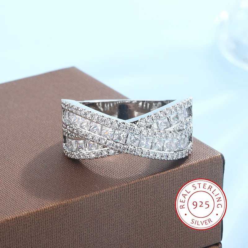 New S925 silver Geometric Intersection Ring For Women Wedding Engagement Christmas Present Fashion Jewelry Cute WholesaleXJ250514