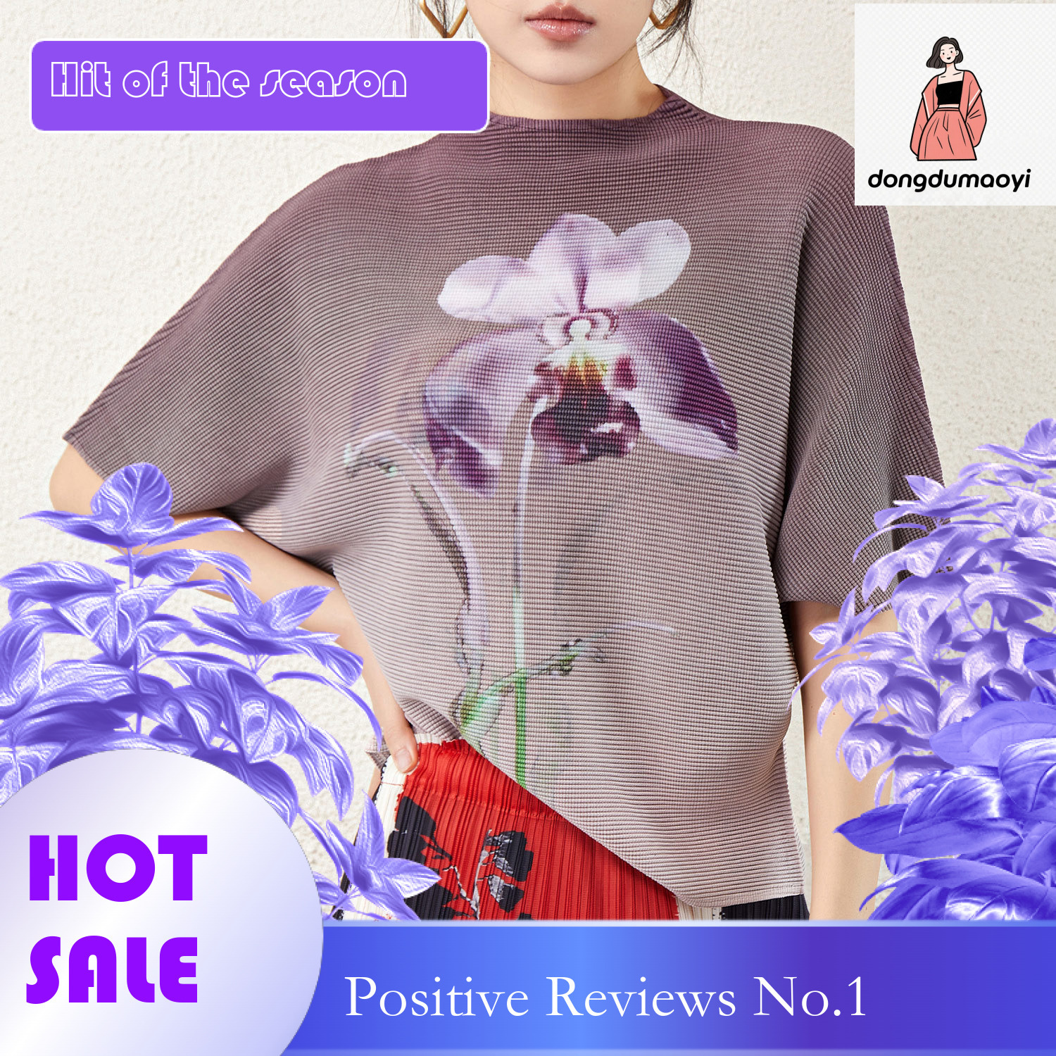 dongdumaoyi Miyake Bat Sleeve Folded Top for Women in 2024 Summer Design, Small Short, Loose and Slim T-shirt, Fashionable