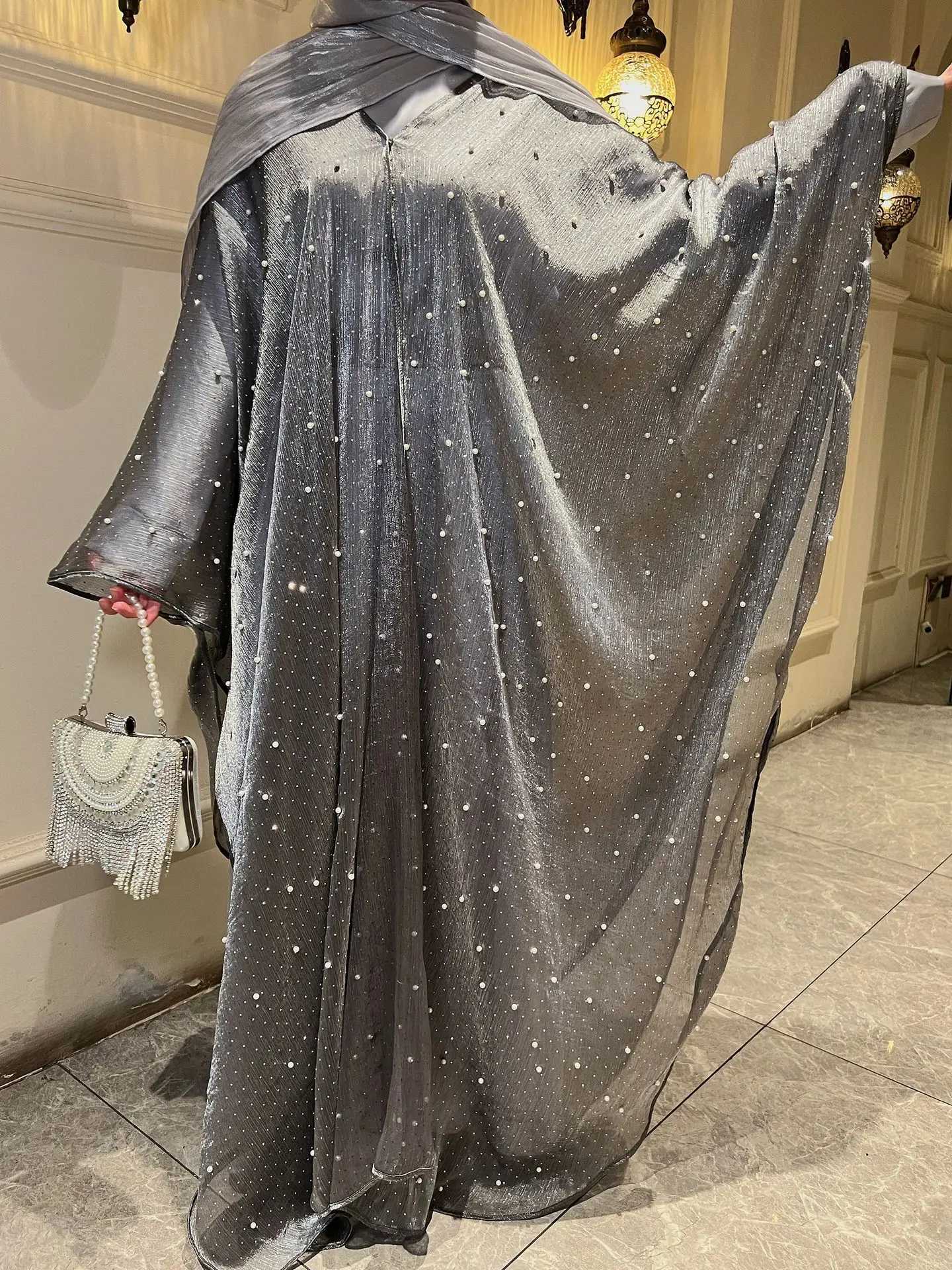Fashion Open Abaya Shiny Kimono Cardigan Women Muslim 2 Piece Set Maxi Dress Dubai Turkey Kaftan Ramadan Eid Robe Gown Jalabiya X250514