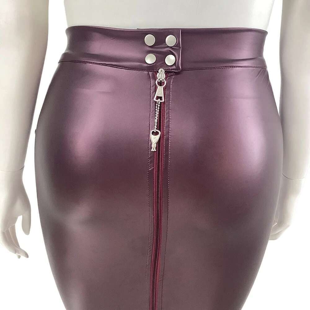 Plus Size Lockable Bodycon Knee-Length for Club Party Women Matte Faux Leather Hobble Skirt Ladies PU Slim Pencil Skirts