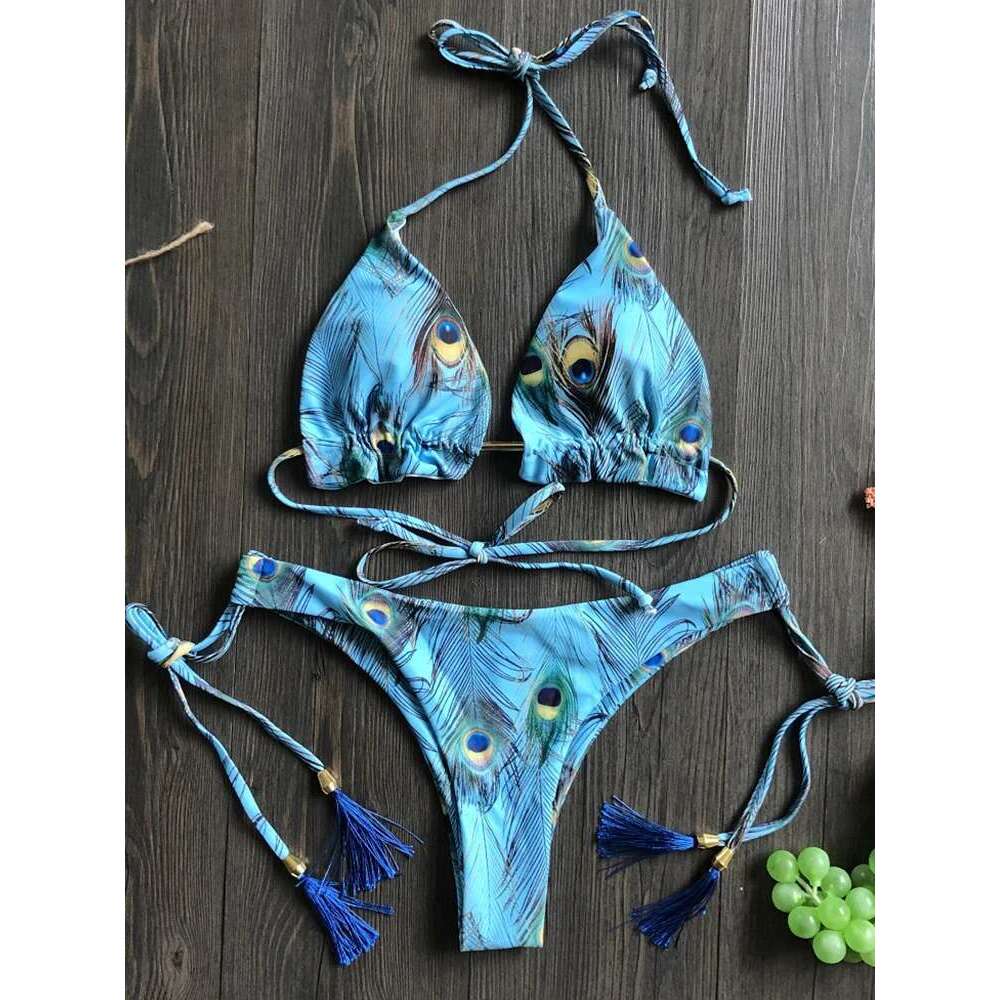 RUOTONGSEPT Sexy Micro Bikinis Set 2022 New Swimsuit Women Feather Print Bandage Swimwear Female Bathing Suit Brazilian Biquinis