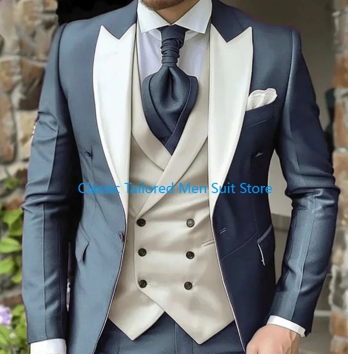 Elegant Wedding 3 Piece Jacket Pants Vest Full Set Single Breasted Lapel Purple Male Clothing Mens Suits Blazer 250513