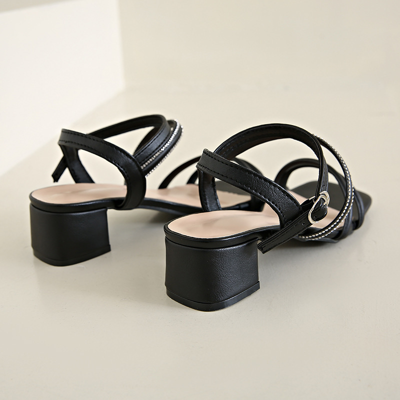 Designer sandals Coarse heeled sandals summer 2025 new style French mid heel, gentle and versatile, with a single buckle strap and oversized high heel