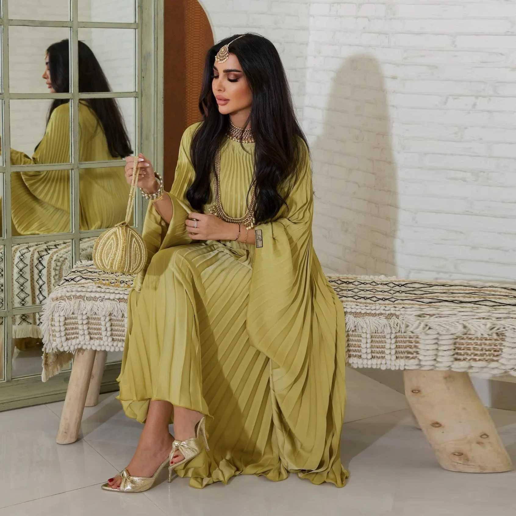 Ramadan Summer Batwing Slve Pleated Butterfly Abaya Islam Muslim Maxi Dress Ka Women Kaftan Robe Musulmane Femme Vestidos X250514