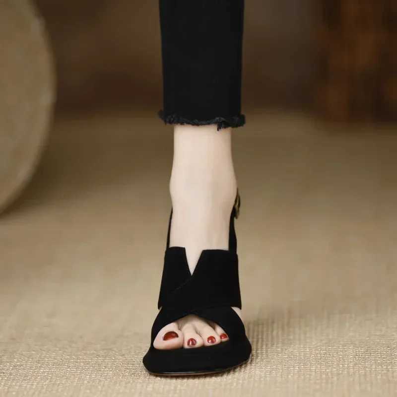 Women Cross Strap High Heels Sandals Summer New Black Hook Heels Party Shoes Woman Fashion Buckle Strap Platform Sandals W250514