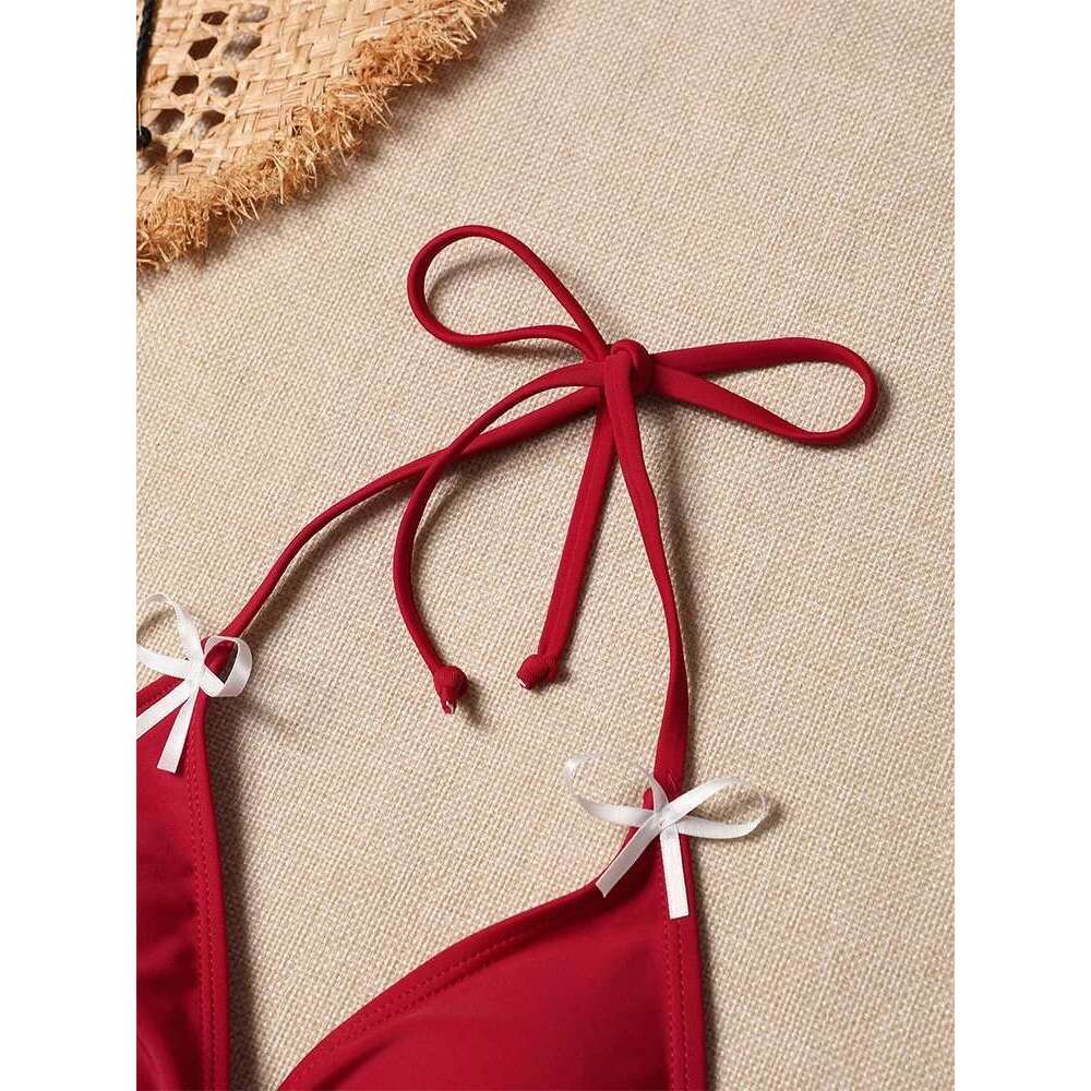 Triangle Tie Side Swimsuit New Arrival Biquini Padded Bra Sexy Solid Bikini Set Women's Swimwear Summer Fashion