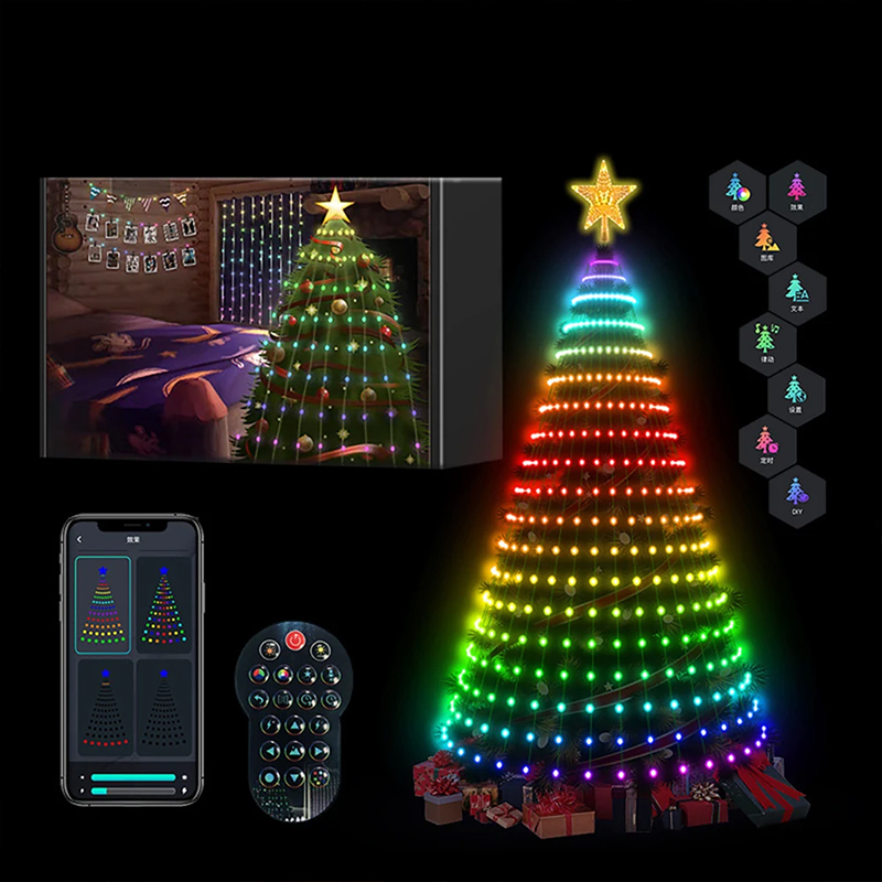 Smart App-Controlled Christmas Tree Lights with Customizable Color Combinations & Timer Switch