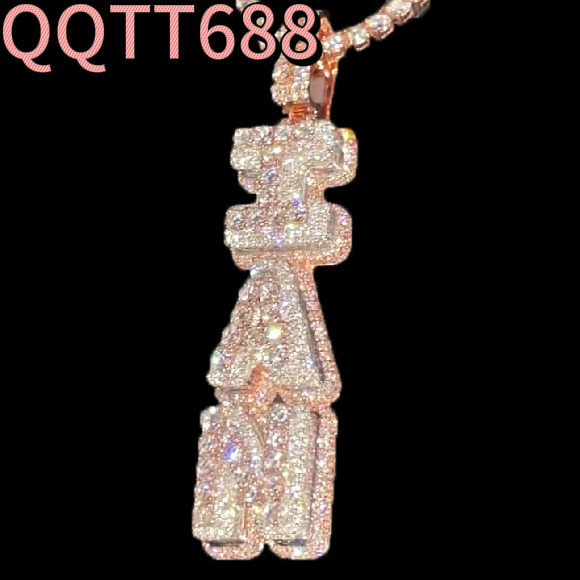 Hiphop Mossanite Pendant VVS Baguette 925 Silver Vertical Iced Out Name Letter Custom Moissanite Pendant