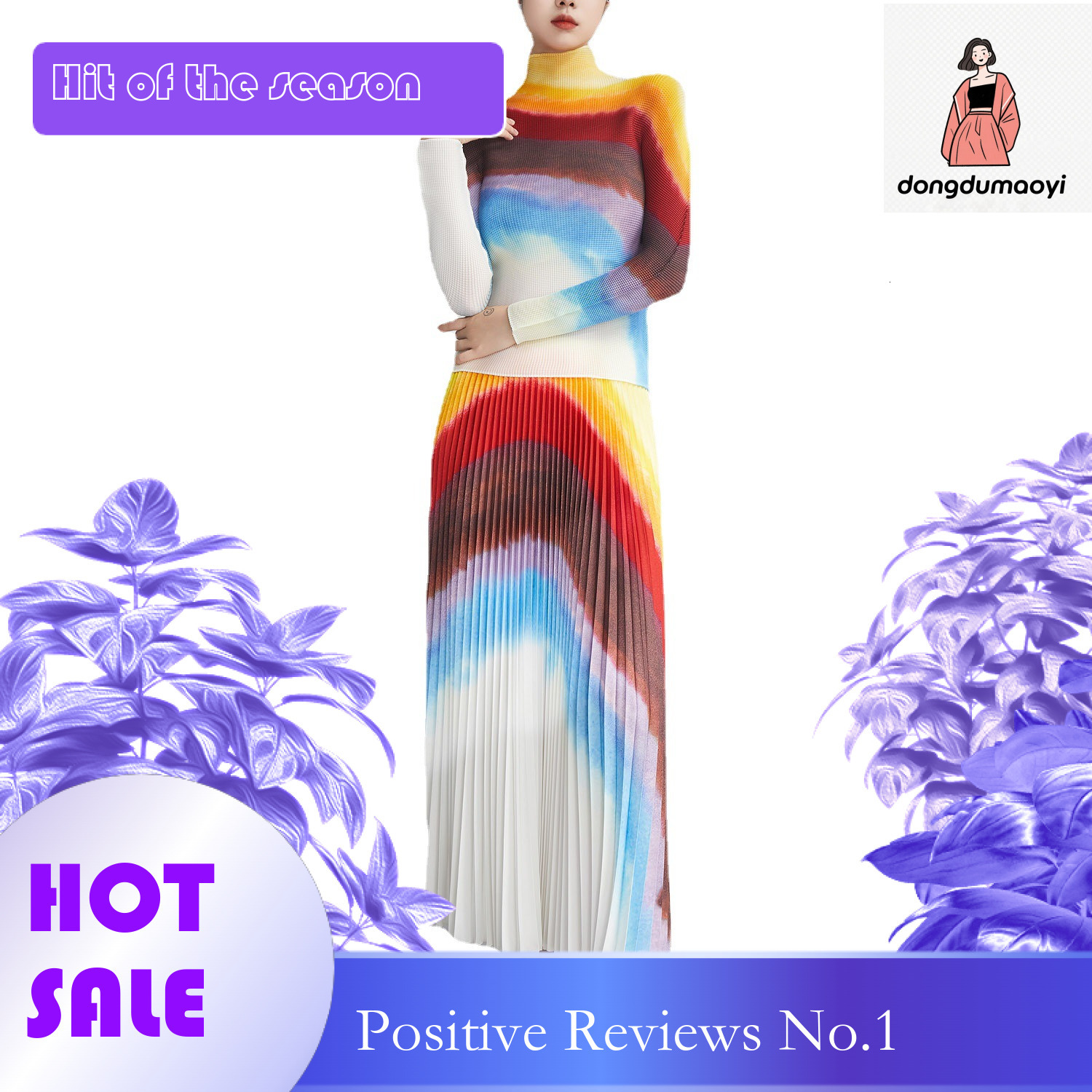 dongdumaoyi Two piece set of high-end textured pleated T-shirt women, short sleeved top, half body long skirt, fashionable suit for women to look slim