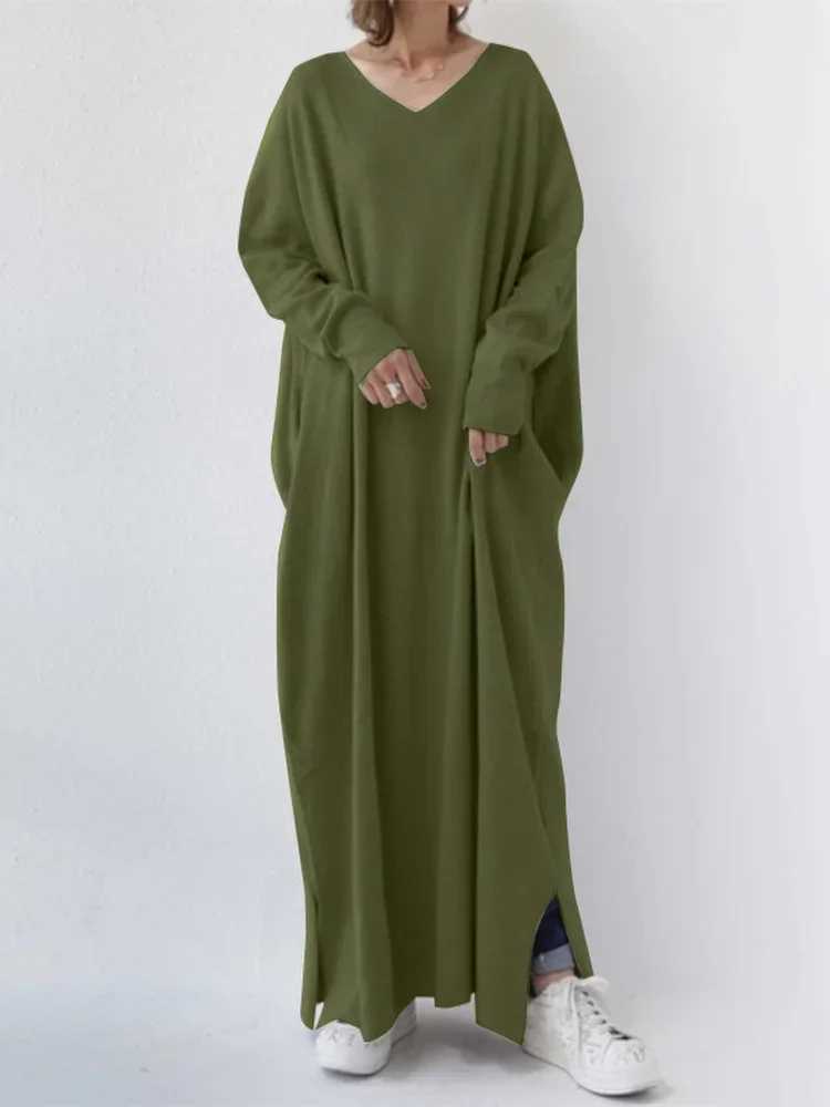 Turkey Eid Solid Muslim Hijab Dress Women Dubai Arab A-line V Neck Abaya Dresses Moroccan Kaftan Robe Islamic Clothing X250514