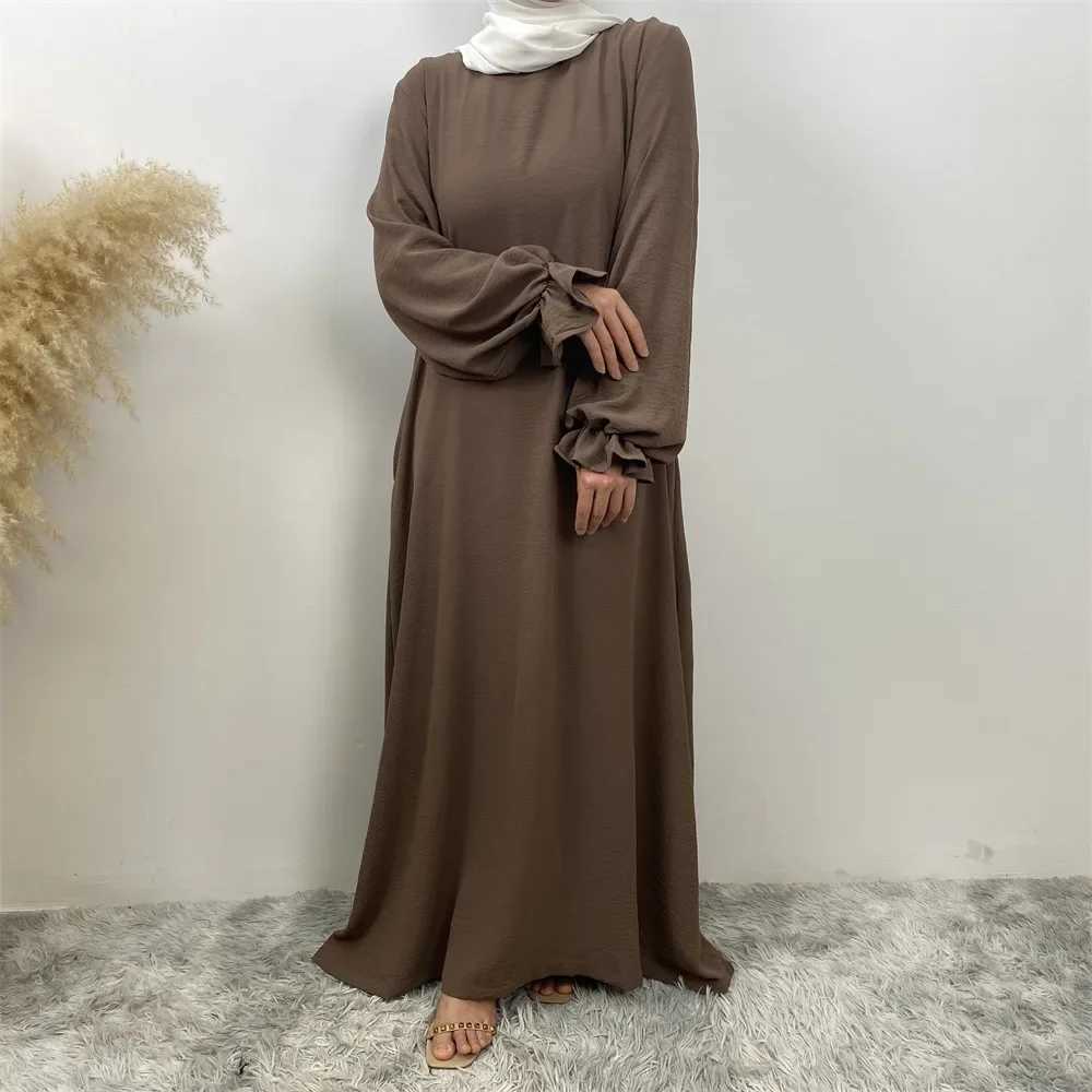 2025 New Modest Abaya Ruffle Slve Dress High Quty Nida with Pockets Eid Ramadan Islamic Clothing Muslim Women Maxi Dress X250514