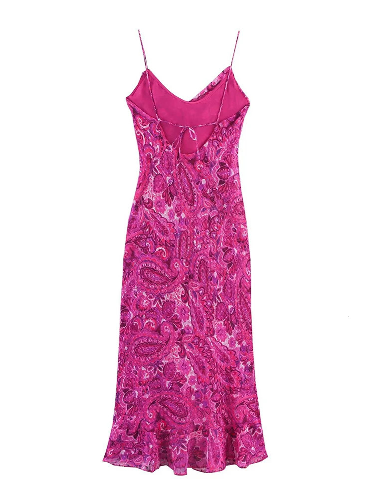 TFMLN Women Elegant Thin Sling Dress with Back Tie Up Backless n Long Dresses Summer Female Printed Beachwear 250514