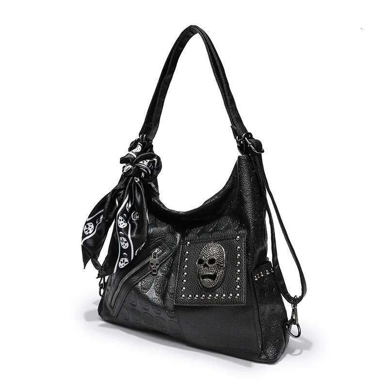 Y2k Aesthetic Trendy Casual Tote Bags Vintage All Match Women High-Capacity Handbags Fashion Rivet Skull Shoulder Underarm Bag