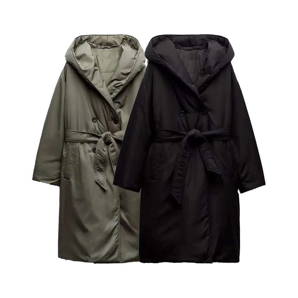 UNIZERA Autumn/Winter Product Women's New Fashion Casual Windbreaker Style with Belt Hooded Cotton Coat