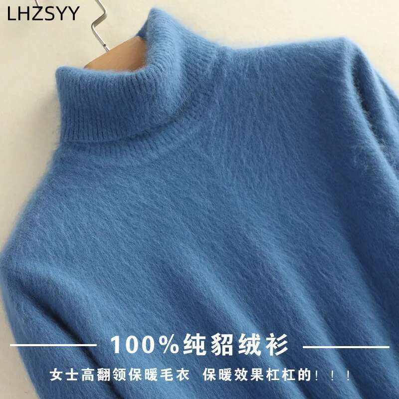 Autumn Winter Women's 100% Pure Mink Cashmere Lapel Pullovers Loose Knit Tops Korean Wild Sweater Female Jacket Jumpers