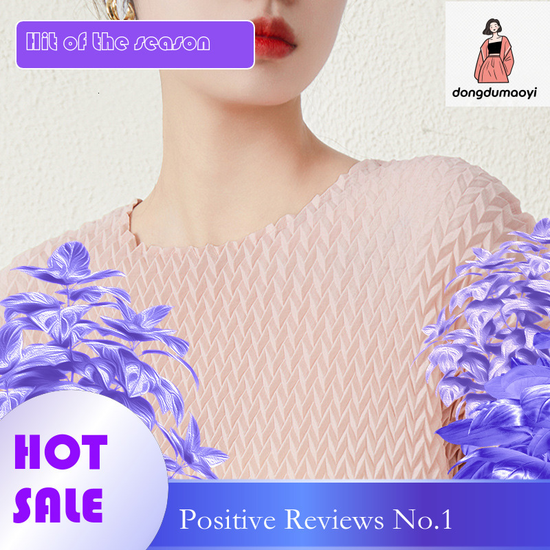 dongdumaoyi Miyake women's pleated top 2024 summer bubble sleeves versatile round neck fashionable casual slimming temperament T-shirt