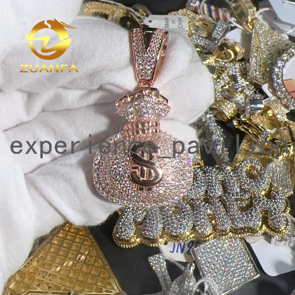 Dropshipping Iced Out Jewelry VVS Moissanite Diamond Pendant Money Bag Pendant Pass Diamond Tester Hip Hop Pendant