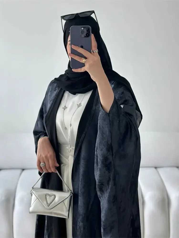 Ramadan Eid Shiny Batwing Satin Open Kimono Abaya Dubai Luxury 2024 Muslim Abayas For Women Kaftan Dress Islamic Clothing Femme X250514