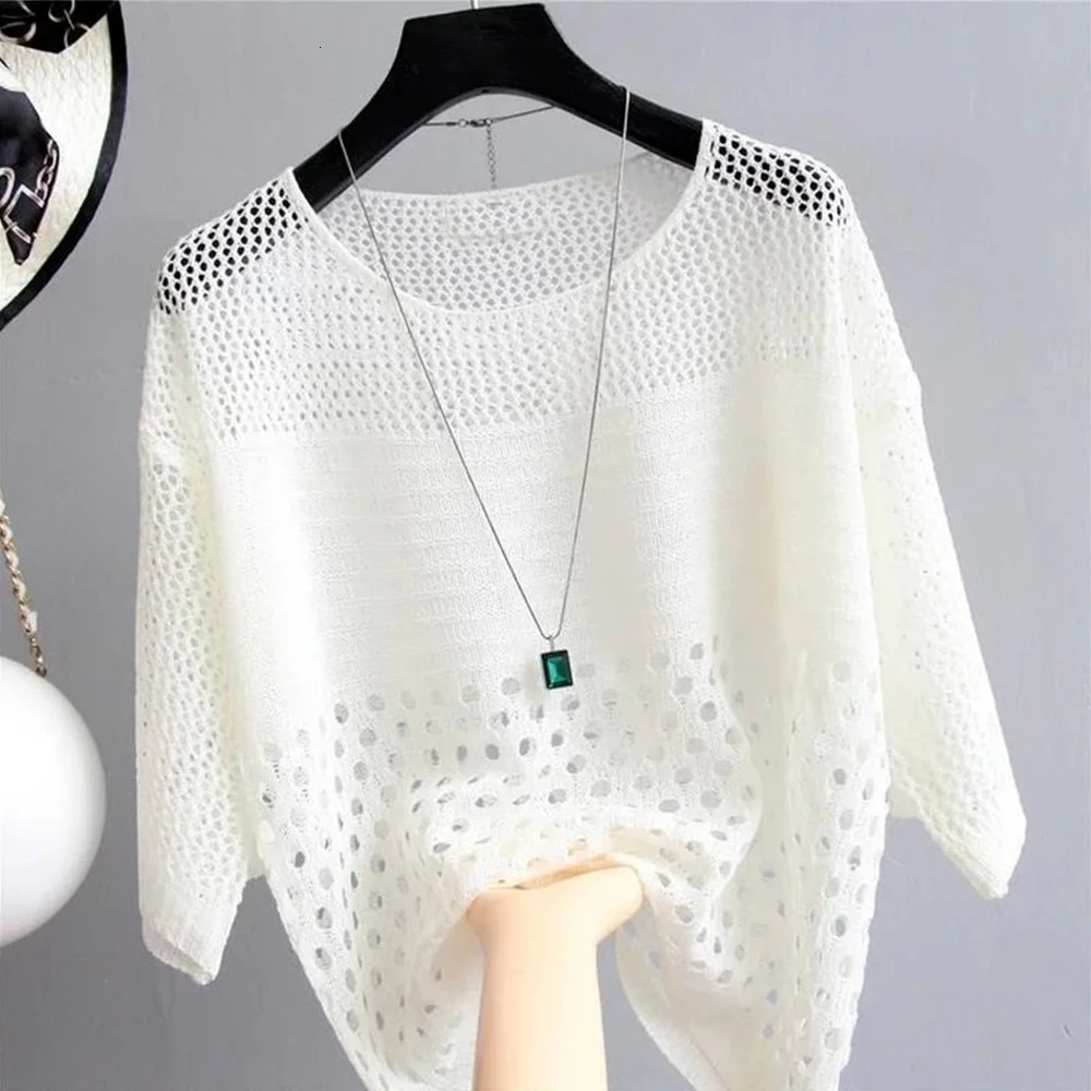 Spring and Summer Ice Silk Knitted Vest Top Hollow Out Thin Bottoming Sling Streetwear Womens Clothing Shirt 250514