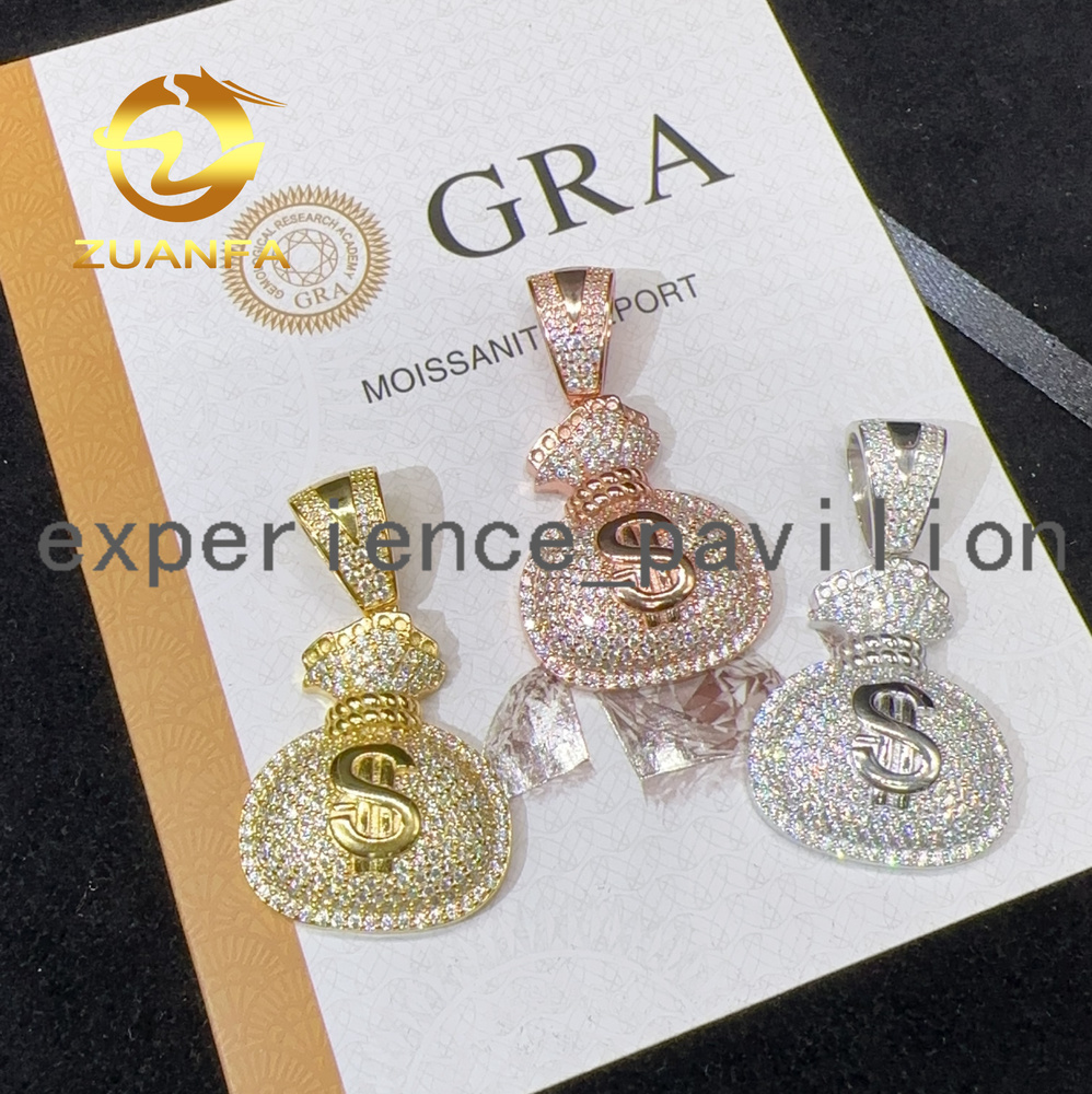 Dropshipping Iced Out Jewelry VVS Moissanite Diamond Pendant Money Bag Pendant Pass Diamond Tester Hip Hop Pendant
