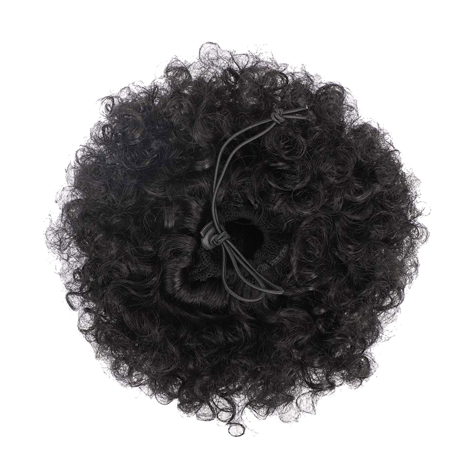 Pure Color Afro Puff Drawstring Ponytail Bun with Bangs-Heat Resistant Synthetic Kinky Curly Ponytail Updo Hair Extensions with Two Clips, Curly Women