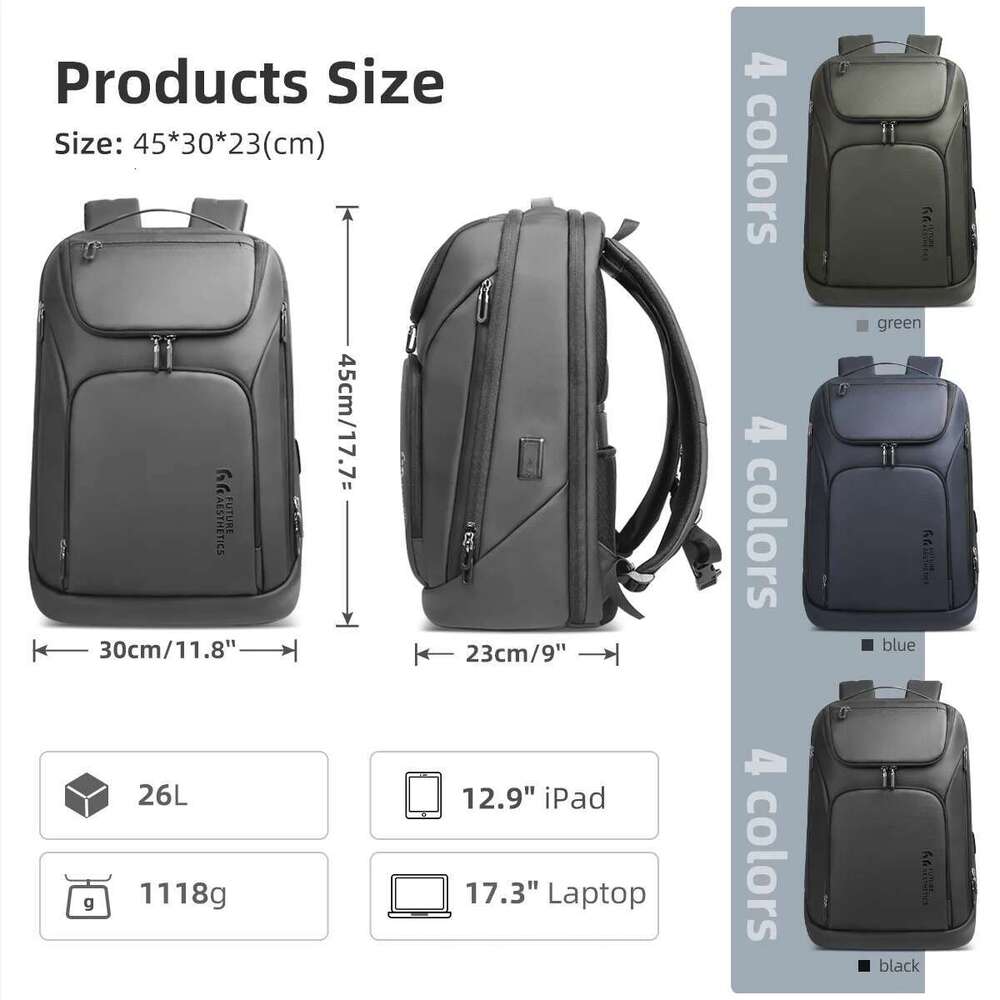 HK Travel Business for Men Large Capacity 17 Inch Laptop Multifunctional Anti-Theft Backpack Weekender Daypack